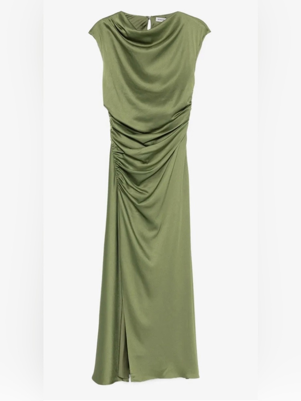 NEW SIMKHAI Burke olive green cowl-neck ruched midi dress 8